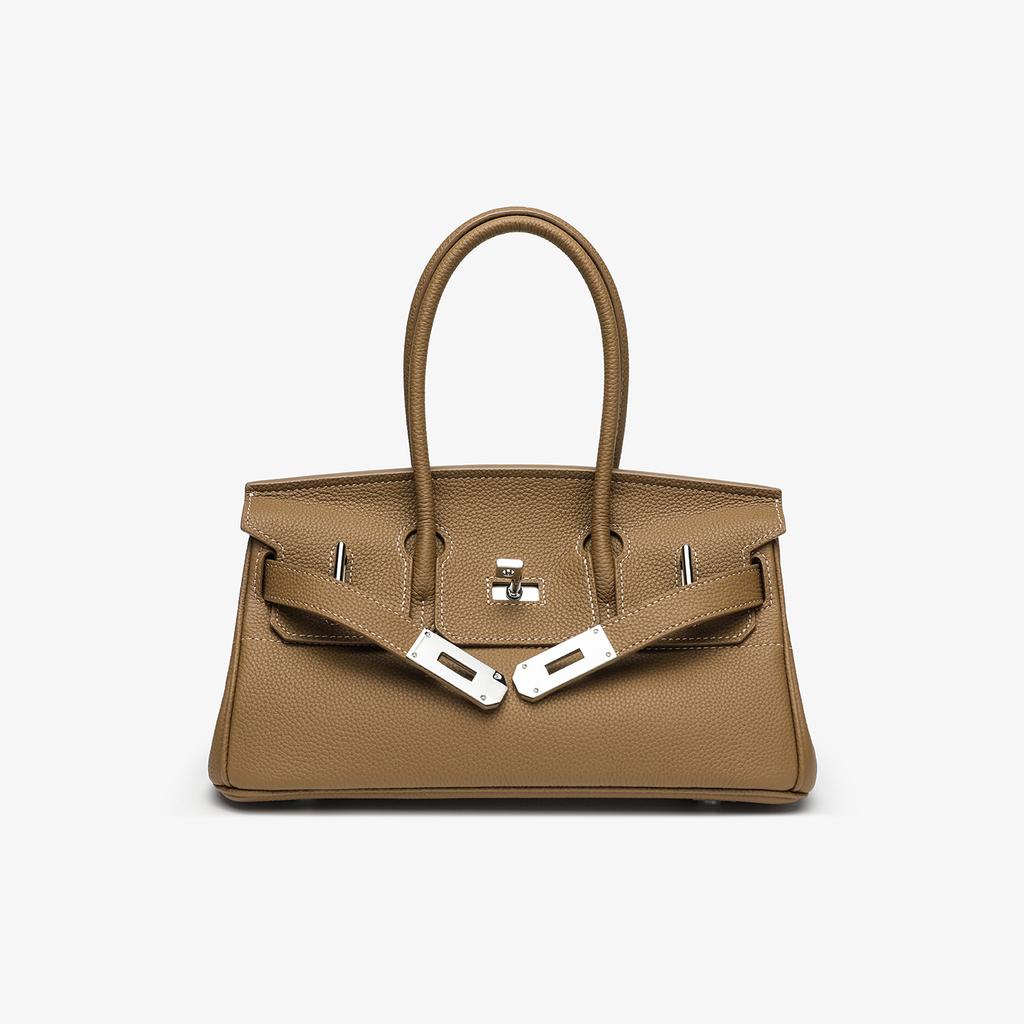 Top Layer Cowhide Togo Leather Horizontal Platinum Bag Leather Women's Bag 5 Large Capacity Commuter Tote Bag Shoulder Crossbody Bag