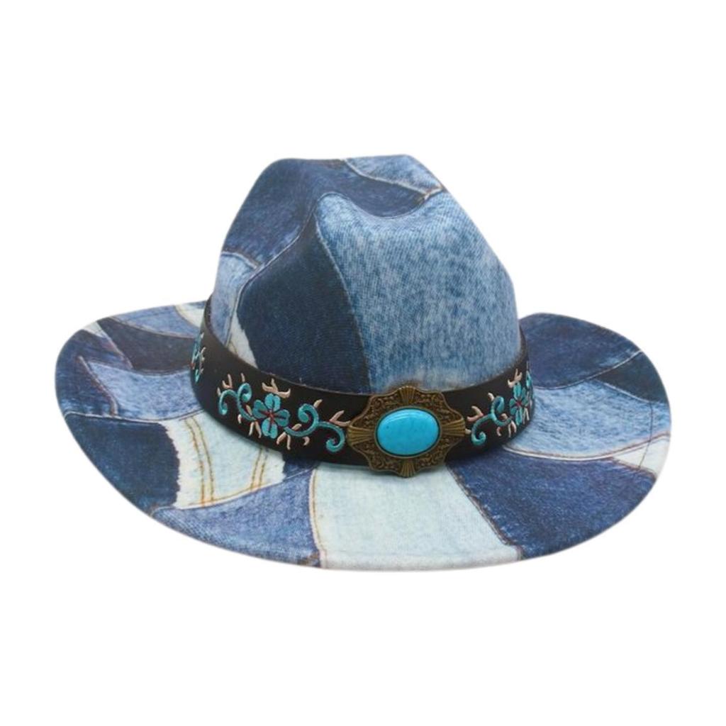 Fashion Design Sense Color Matching Embroidered Jazz Hat Retro Western Cowboy Top Hat Stage Catwalk Concave Stage Hat