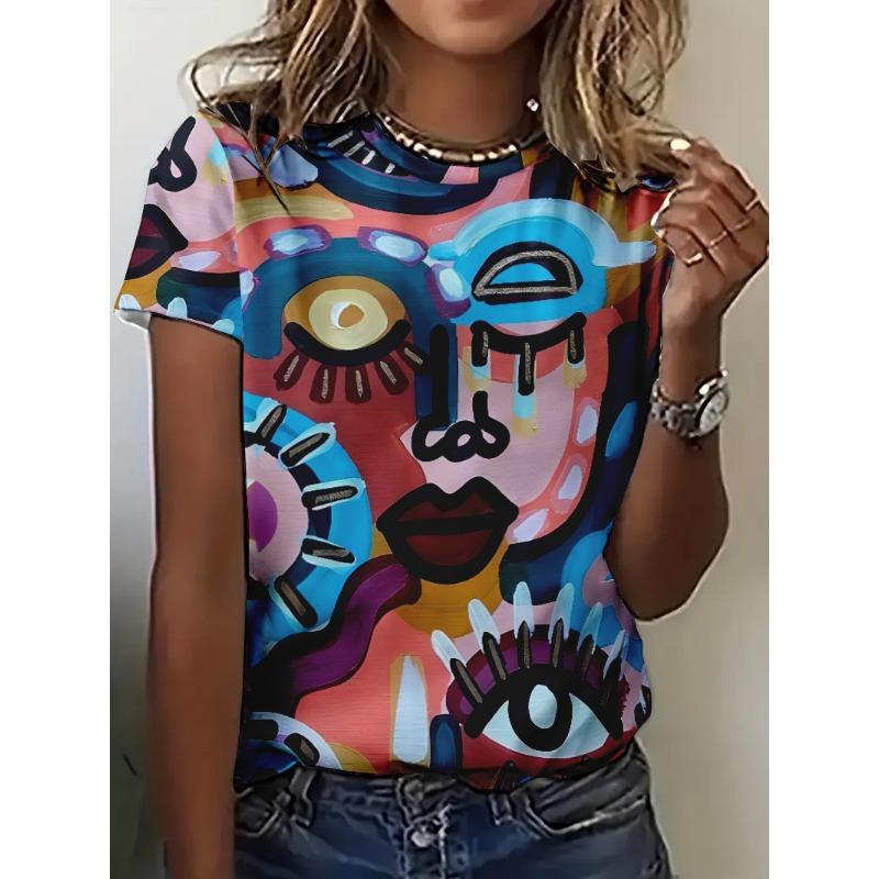 

Women Bicycle Pattern T Shirt Vintage O Neck Short Sleeve Casual T-shirts Female Tee Tops 6XL