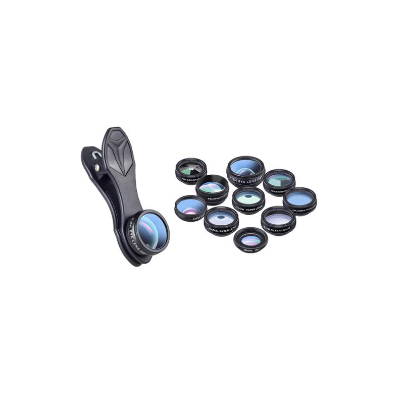 10-in-1-Smartphone-Objektiv-Set, 15-faches Makroobjektiv, 0,63-faches Weitwinkelobjektiv, 198-Grad-Fischaugenobjektiv X2
