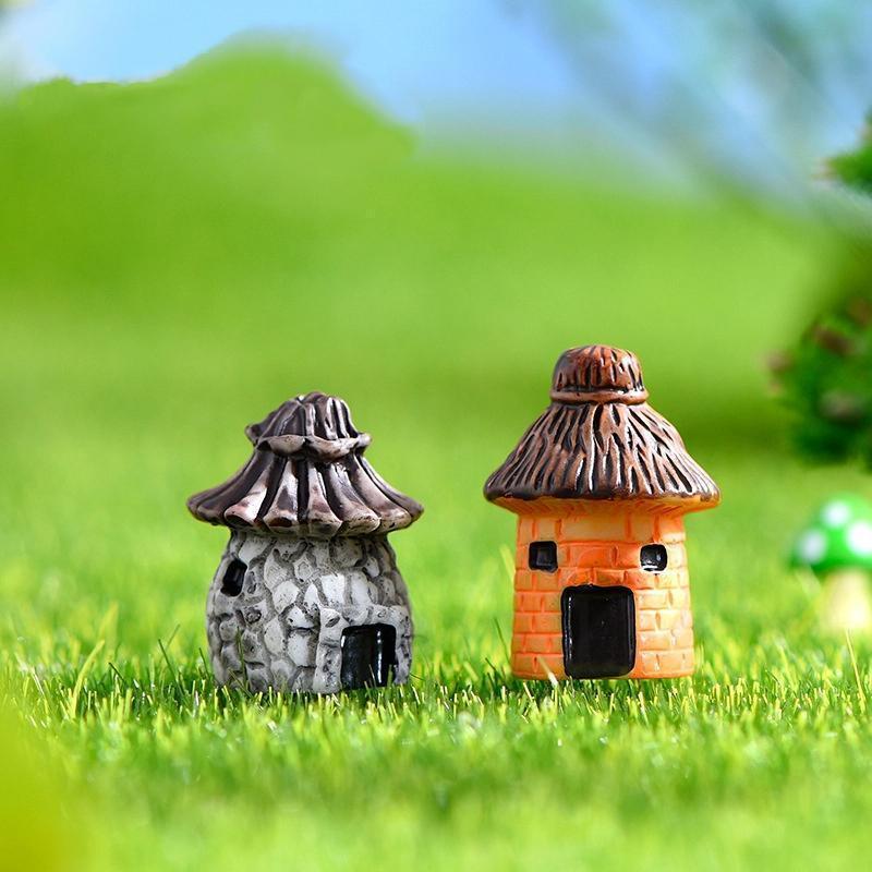 Kulatý výrazový dům Kreslený mini pryskyřičný dům DIY Mikro krajinný dům Ozdoby Květináč Zahradnická krajinná dekorace