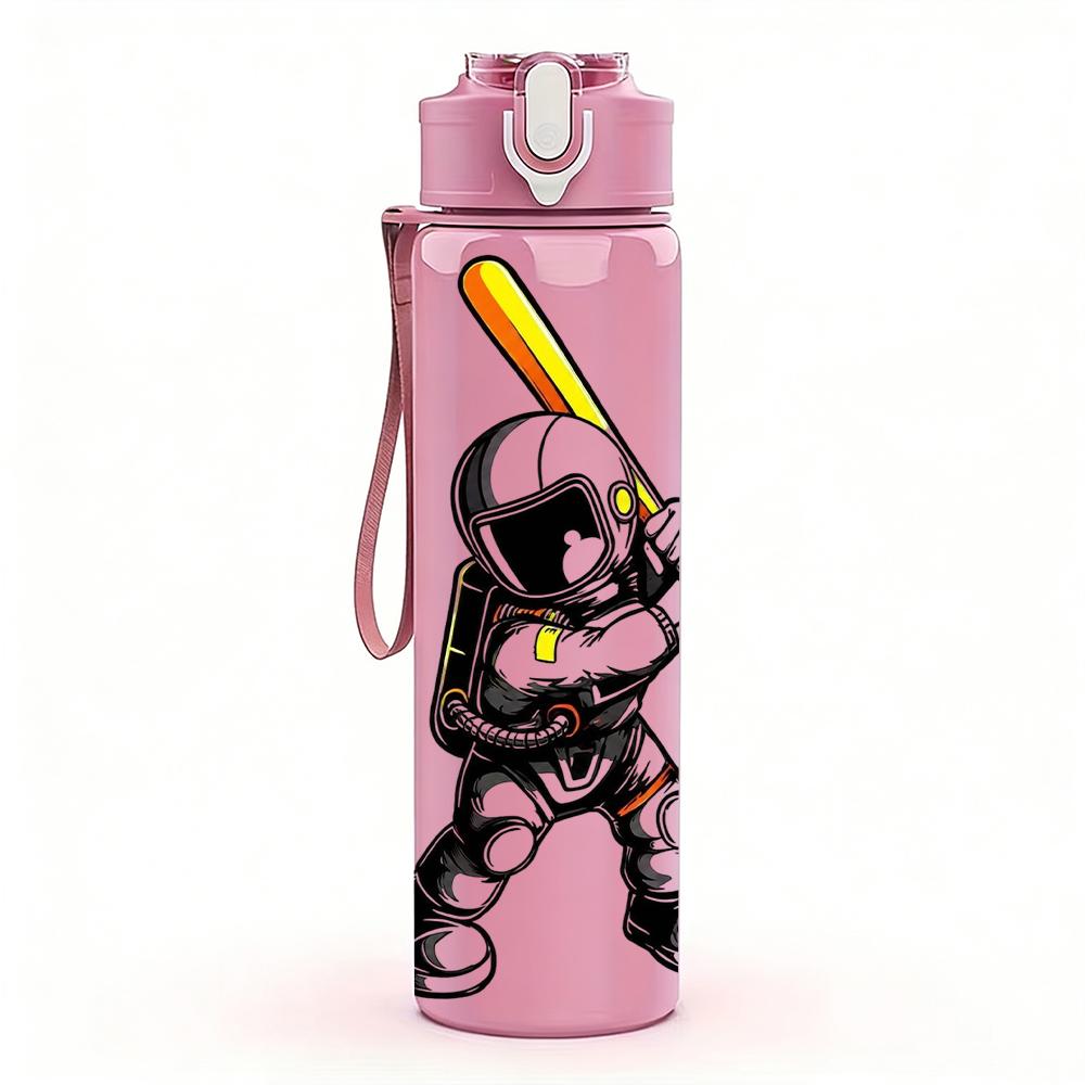 1PC Astronaut Baseball Batter Figure 750ml Color Plastic Water Bottle Leakproof Flip Straw Lid For Sports Office Home Use