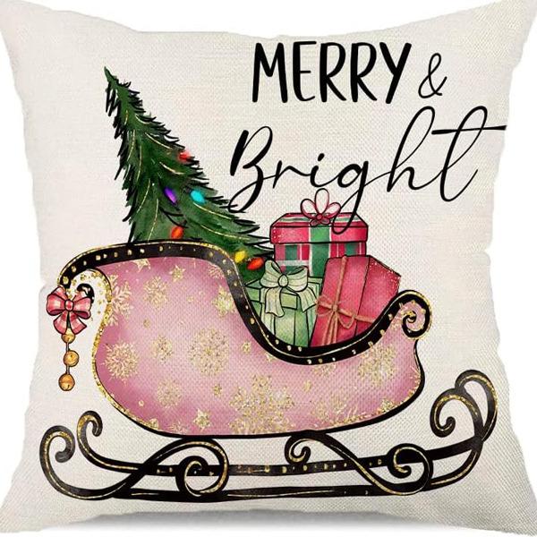 Christmas Pillowcase Linen Print Elk Snowman Home Decoration Sofa Cushion Cover