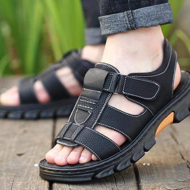 First Layer Cowhide Sandals Men's Leather Cowhide 2025 Summer New Non-slip Beach Shoes Driving Slippers