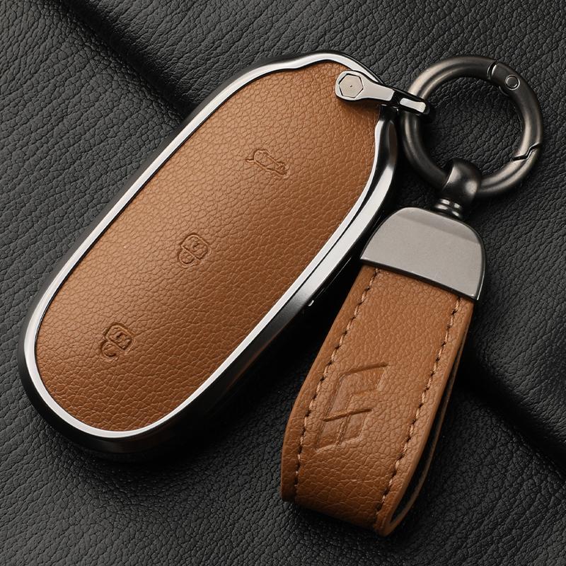 For Lixiang L9 L7 L8 L6 Key Fob Cover Leather Car Case Aluminum Buckle Alloy Keychain Accessories G4B7 Li Auto Inc