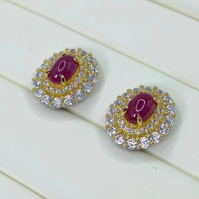 Sace Gems Earrings for Women 925 Sterling Silver 4*6MM Natural Ruby Stud Earrings Wedding Party Fine Jewelry