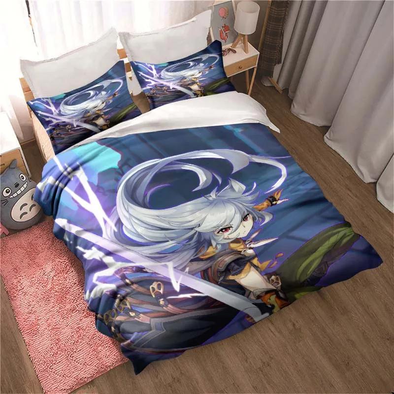 Genshin Impact Game Anime 3-piece Quilt Cover Bed Quilt Cover Double King Bed Quilt Cover Home Textiles Boys Adults