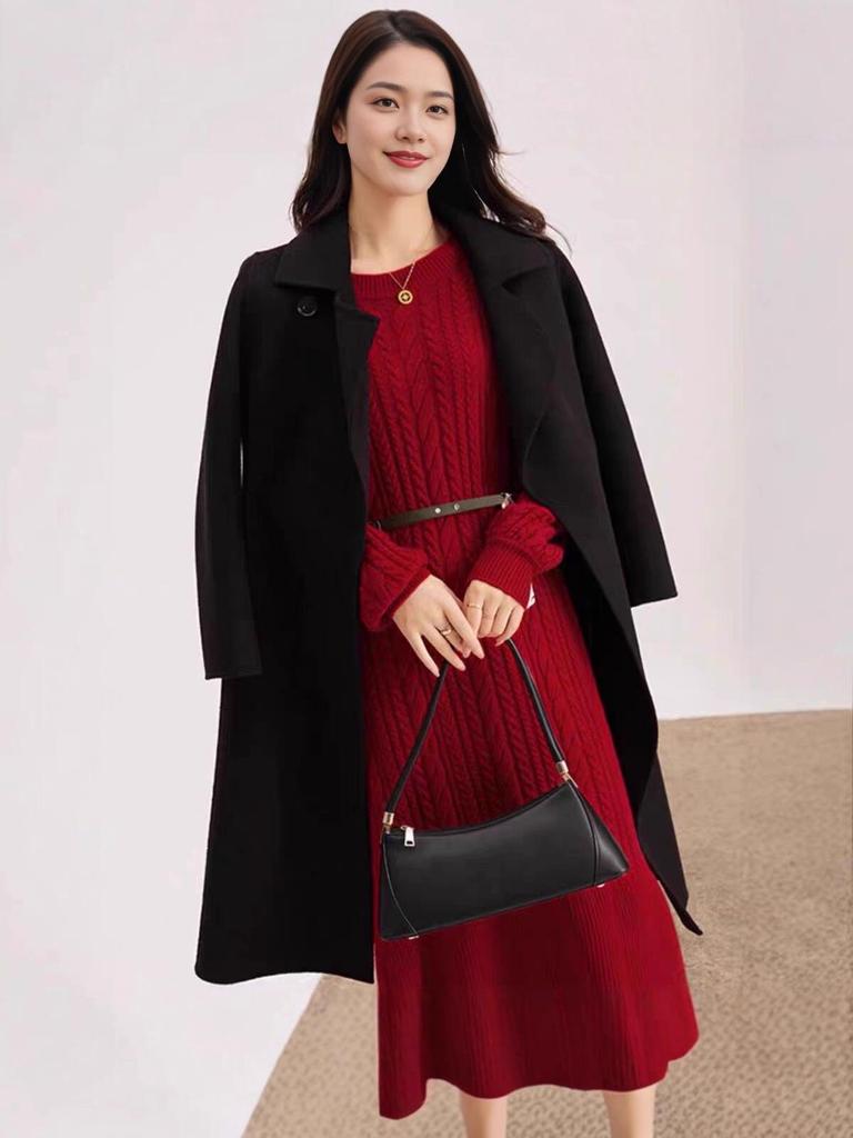 Elegant Red Knit Dress - New Year Winter Style