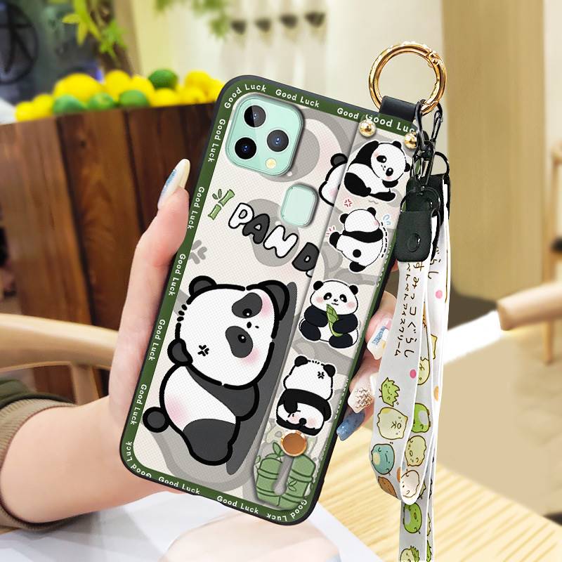 Silicone Protective Phone Case For Oukitel C22 Cartoon Wristband Fashion Design Anti-knock Panda Phone Holder Kickstand