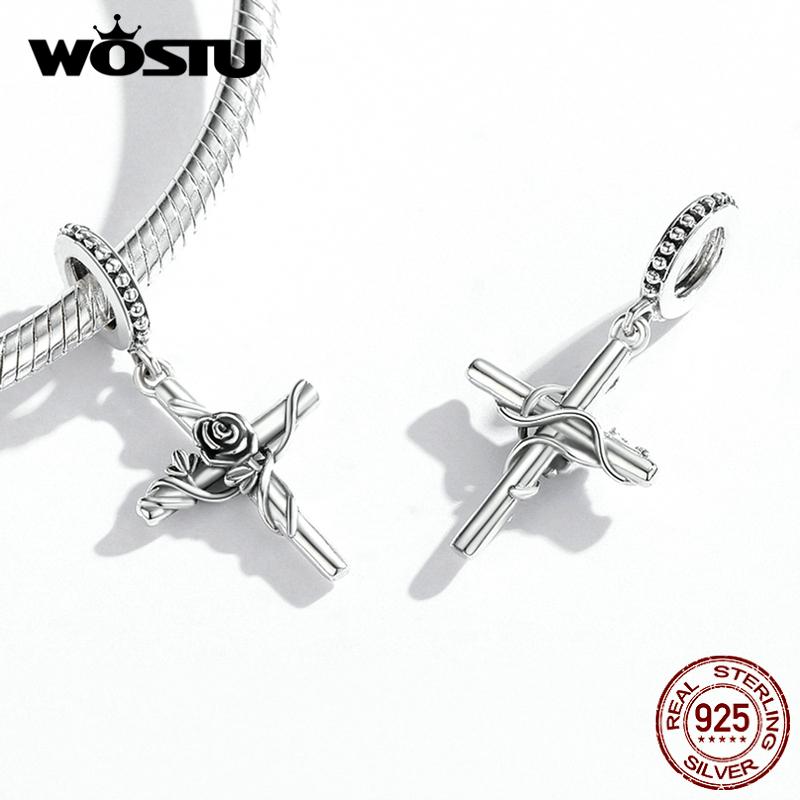 WOSTU 925 Sterling Silver Dark Style Witch Hat Skull Skeleton Spider Cross Charm Charm Beads Fit Original Bracelet DIY Jewelry