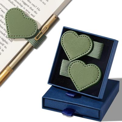 Heart-shaped Leather Magnetic Bookmark with Pen Holder