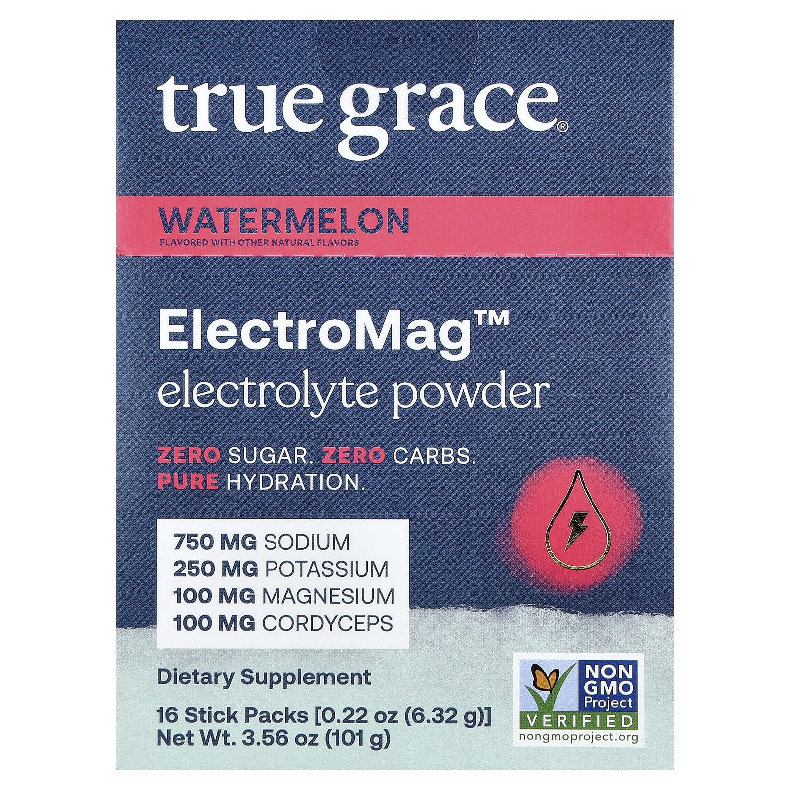 

True Grace, ElectroMag™, Electrolyte Powder, Watermelon, 16 Stick Packs, 6.32 g (0.22 oz) Each