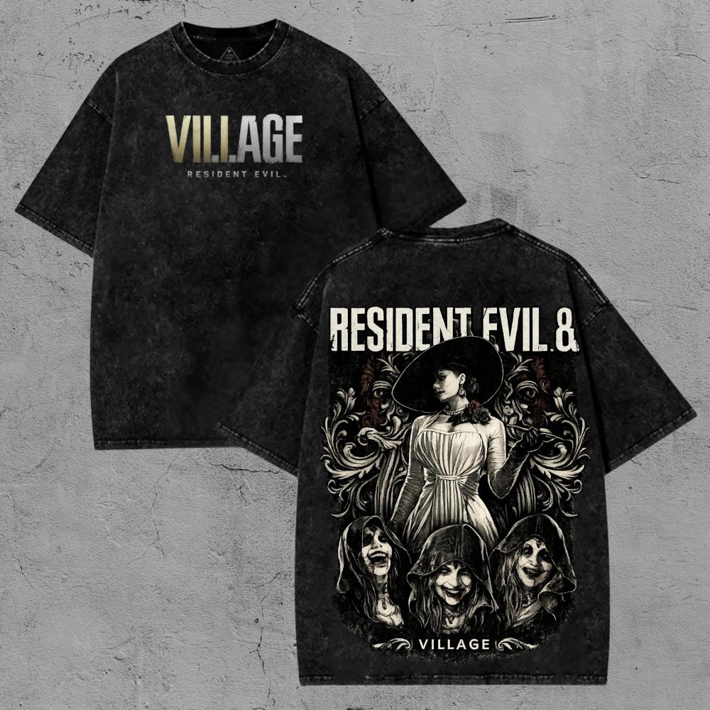 Resident Evil Unisex Fit Washed TShirt Survival Horror Village Graphic Tee Gothic Horror Game Gamer Vintage Washed Tee M