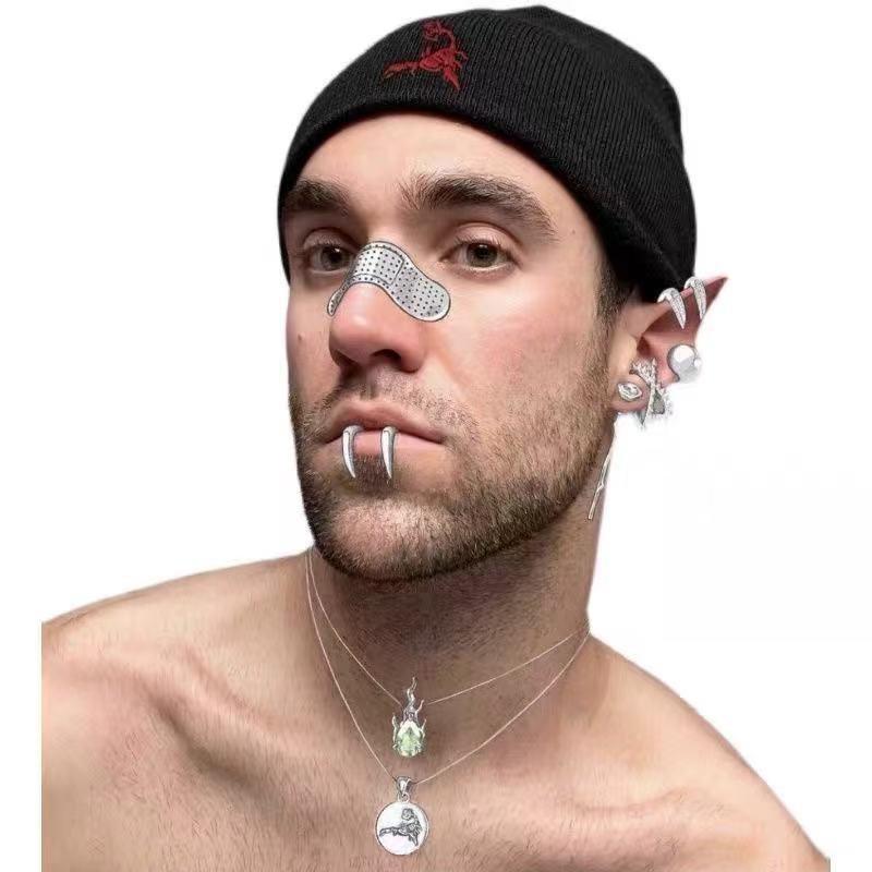 Fermacellulare Naso Punk Cerchietto Metallo Clip Naso Hip Hop Anello Naso Finto Clip per Narice Non Forata Gioielli Viso Tendenza Accessori Strani