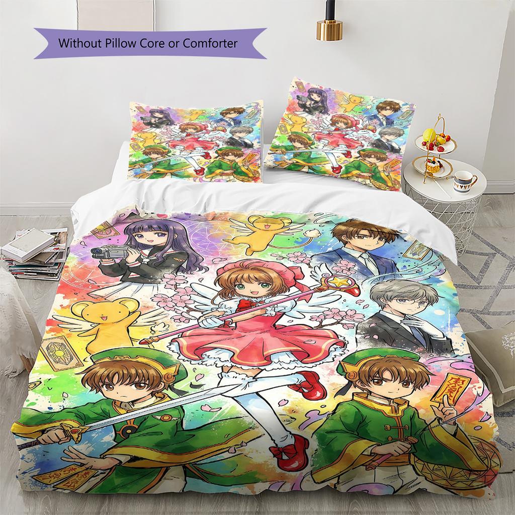 Cardcaptor Sakura Pattern Bedding Set Quilt Cover Pillowcase Home Decor Gift (1 * duvet cover + 2 * pillowcase, without core)