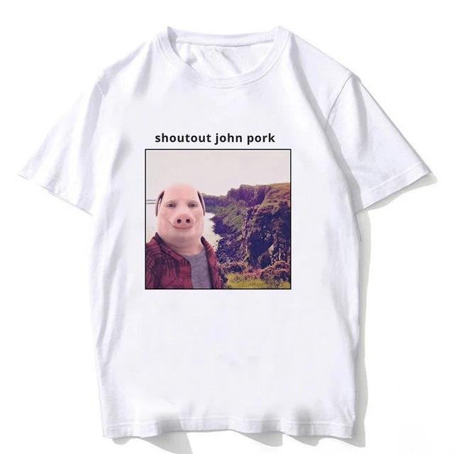John Pork ruft an Anruf annehmen Telefon T-Shirt Humor Lustiges Schwein Grafik T-Shirt Streetwear 3D Gedrucktes Schwarzes Kurzarm T-Shirt Oberteile