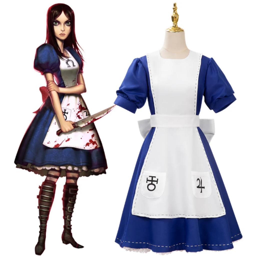 Anime Alice Princess Dress Maid Apron Dress Game Madness Returns Alice Cosplay Costume For Women Girls Halloween Party