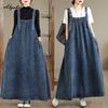 Large Size Spring Autumn Women Denim Sundress Spaghetti Strap Blue Oversized Sleeveless Dress Casual Brief Ladies' Plus Size Dress With Pockets