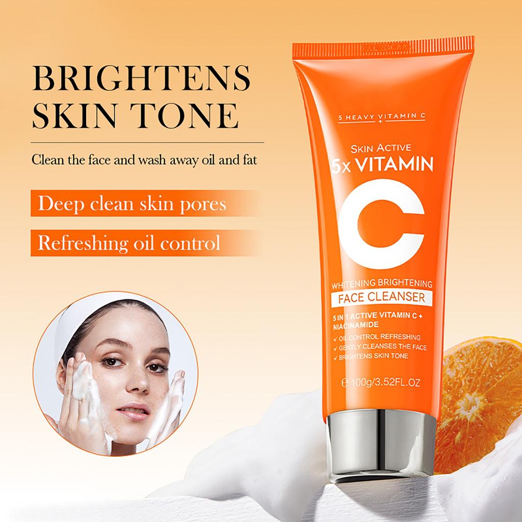 SADOER Vitamin C Face Cleanser 100g 3 5oz Gentle Exfoliating Whitening Brightening Facial Cleanser with 5x Active Vitamin C and Niacinamide