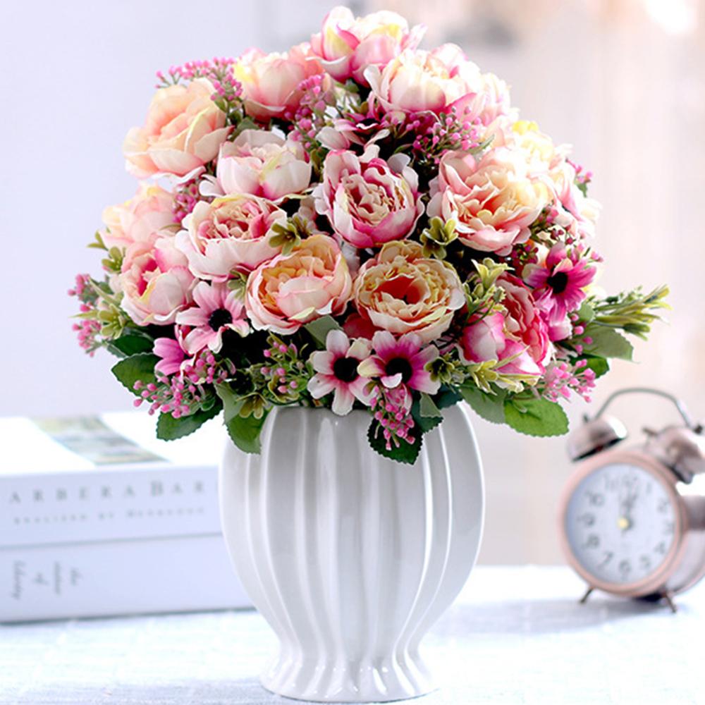 Peony Flowers Silk Artificial Bouquet Babybreaths Accessories Fake Daisy Flowers Wedding Home Decor Room Decoration Party