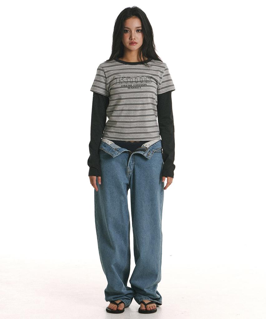Kimseupeulesikoteunmakes Marine Stripe Ls Tee Charcoal