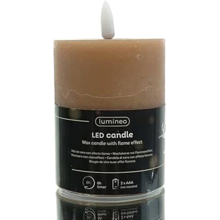 Bougie LED - KAEMINGK - Lumineo - Cire Marron Clair - 11,2 Cm - Lumière Blanche Chaude
