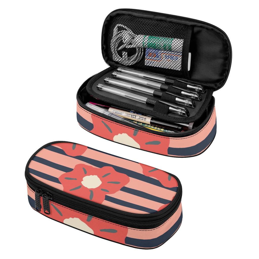 Pencil Case Printed 300D Polyester Secure Zipper with Mesh Pocket Removable Divider and Pen Slots for College and School Use