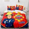 Parure de lit dessin animé Sam le pompier, housse de couette, taie d'oreiller, taille king/queen size, pour garçons et adultes
