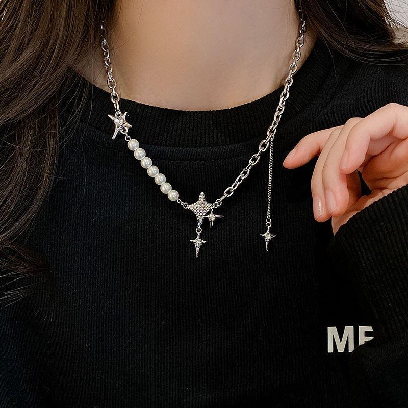 2026 New Gypsy Star Star Splicing Pearl Necklace Women's Niche Stackable Sweater Collarbone Chain Tide