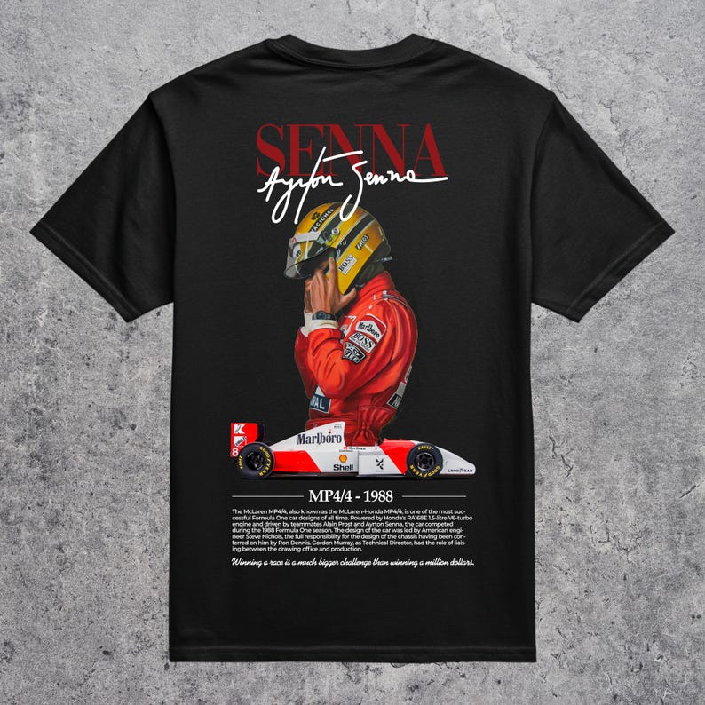 

Айртон Сенна McLaren MP4/4 1988 Винтажная футболка с графическим принтом Легенда F1, Унисекс Оверсайз Уличная одежда, Подарок для фаната Формулы 1 4XL