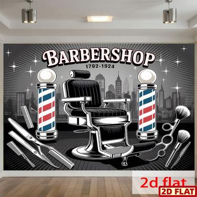 2D plat 1-delig vintage kapperszaak spandoek geschikt voor kappersfeesten bruiloften en verjaardagen