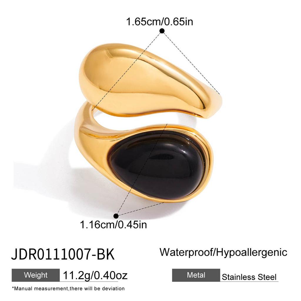 Design Sense 18k Gold, Water Drop Inlaid Pearl Asymmetric Versatile Fashion Open Ring