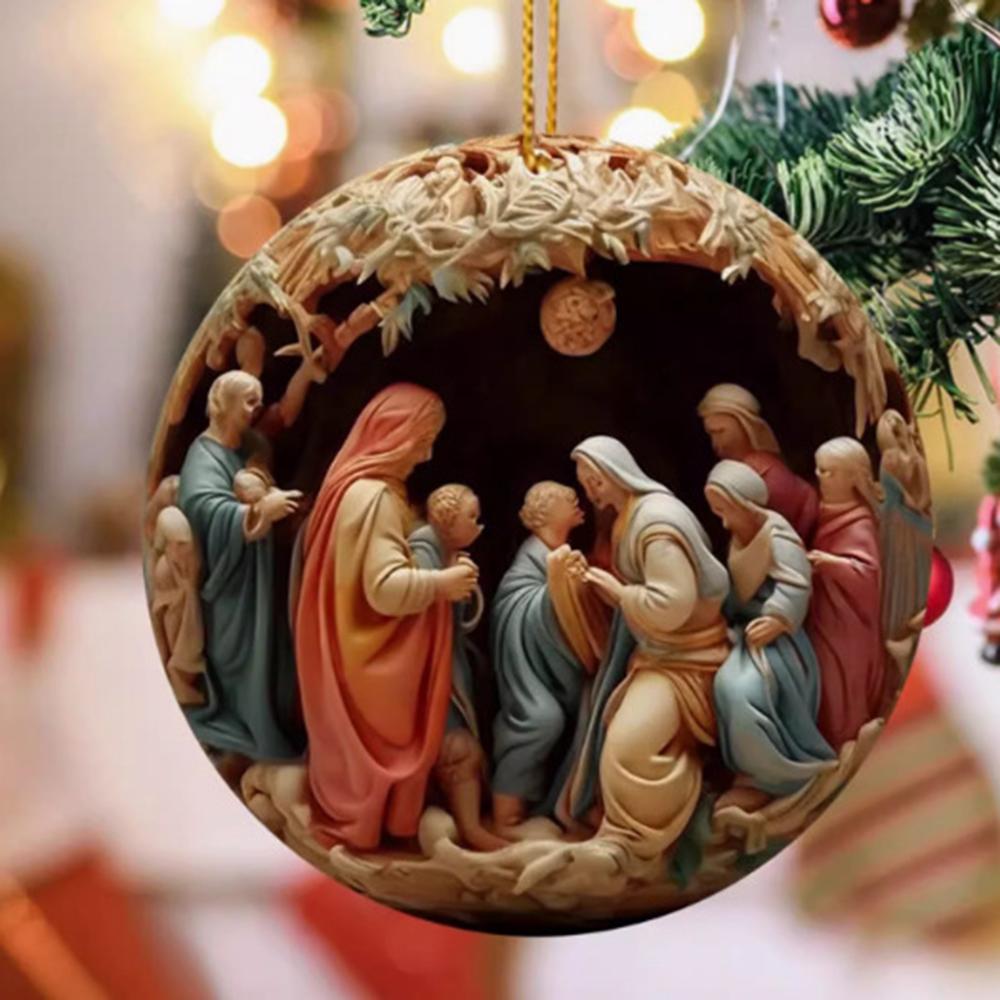 Religious Art 2D Flat Jesus Birth Pendant Relief Effect Sign Ornaments Nativity Scene Decoration Acrylic Christmas Ideal Decor