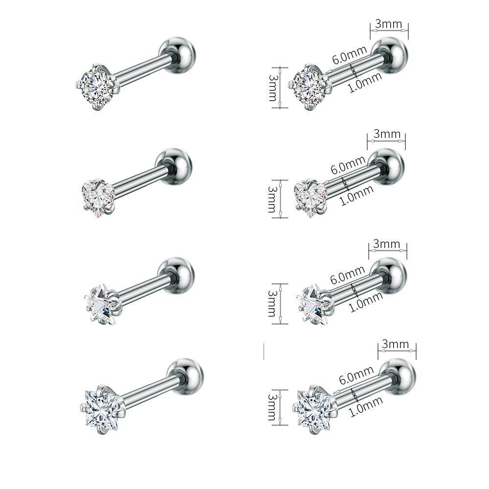 

8 шт./лот набор мини-гвоздиков для ушей с квадратными кристаллами в форме сердца и циркония, гипоаллергенные серьги из нержавеющей стали, серьги-гвоздики для пирсинга носа и губ 3mm серебряный
