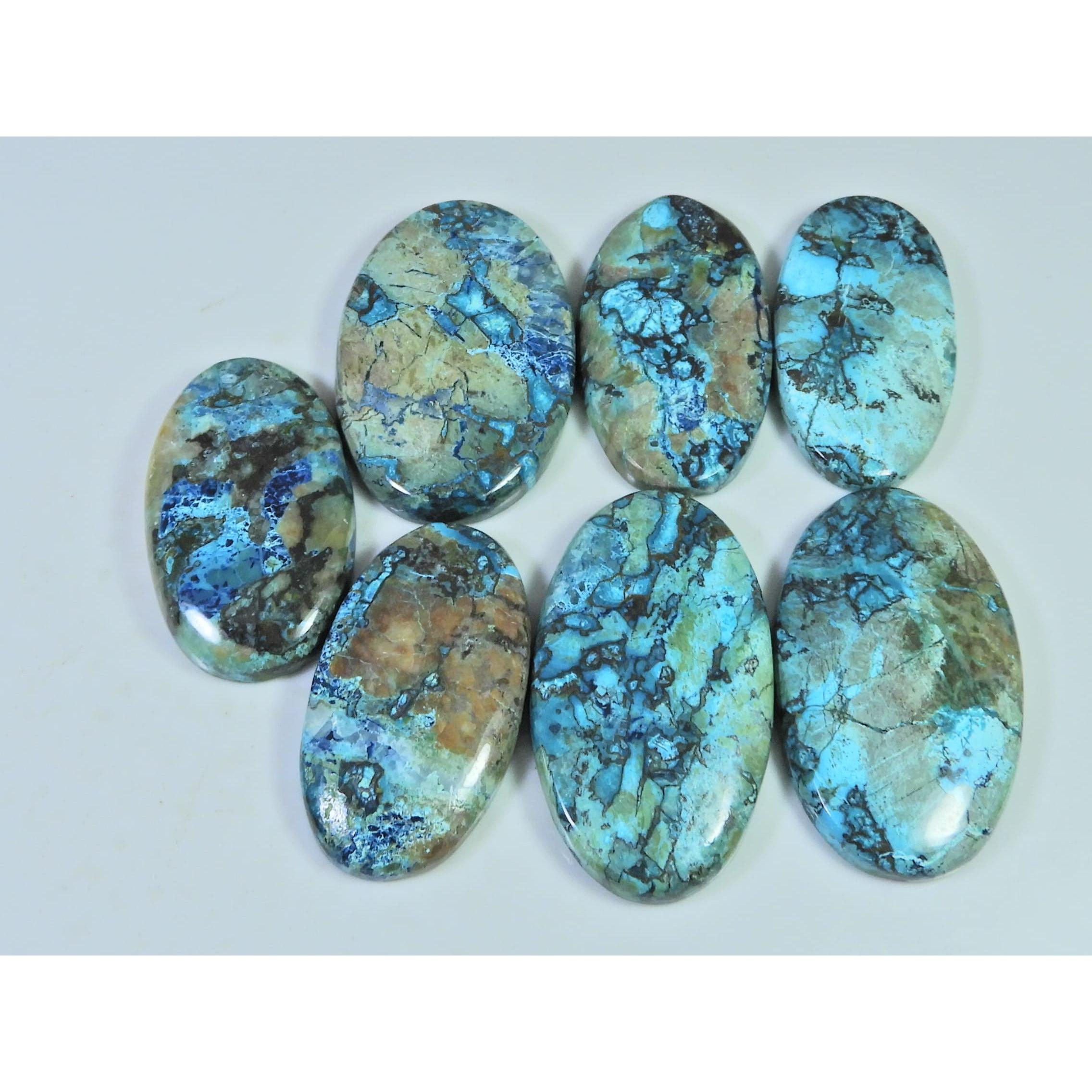

322Cts.. Natural Shattuckite Azurite Oval Cabochon Loose Gemstone 07Pcs Lot C-557