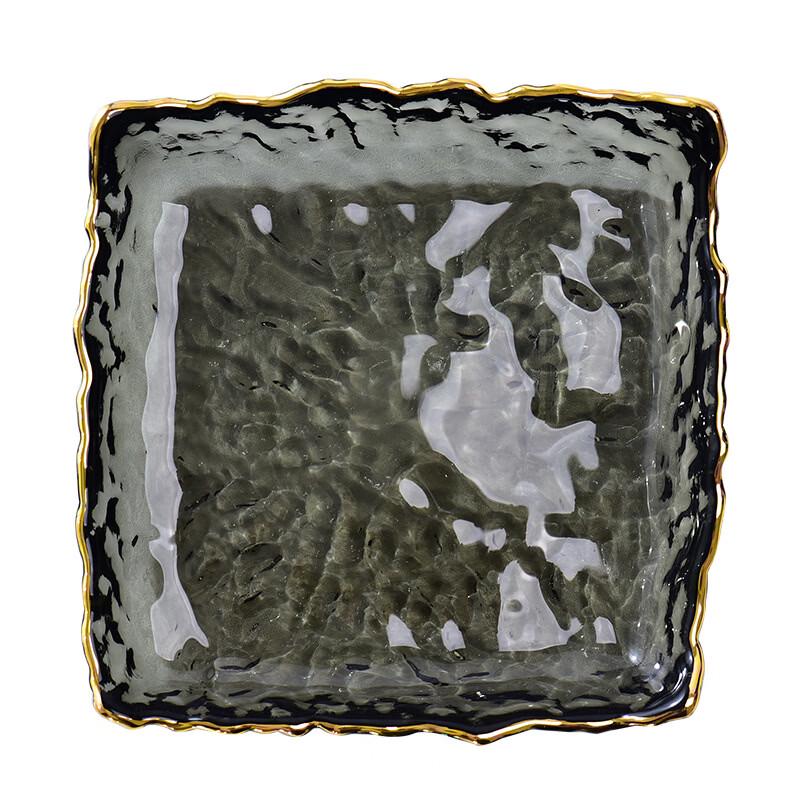Hammered Glass Square Plate with Gold Rim