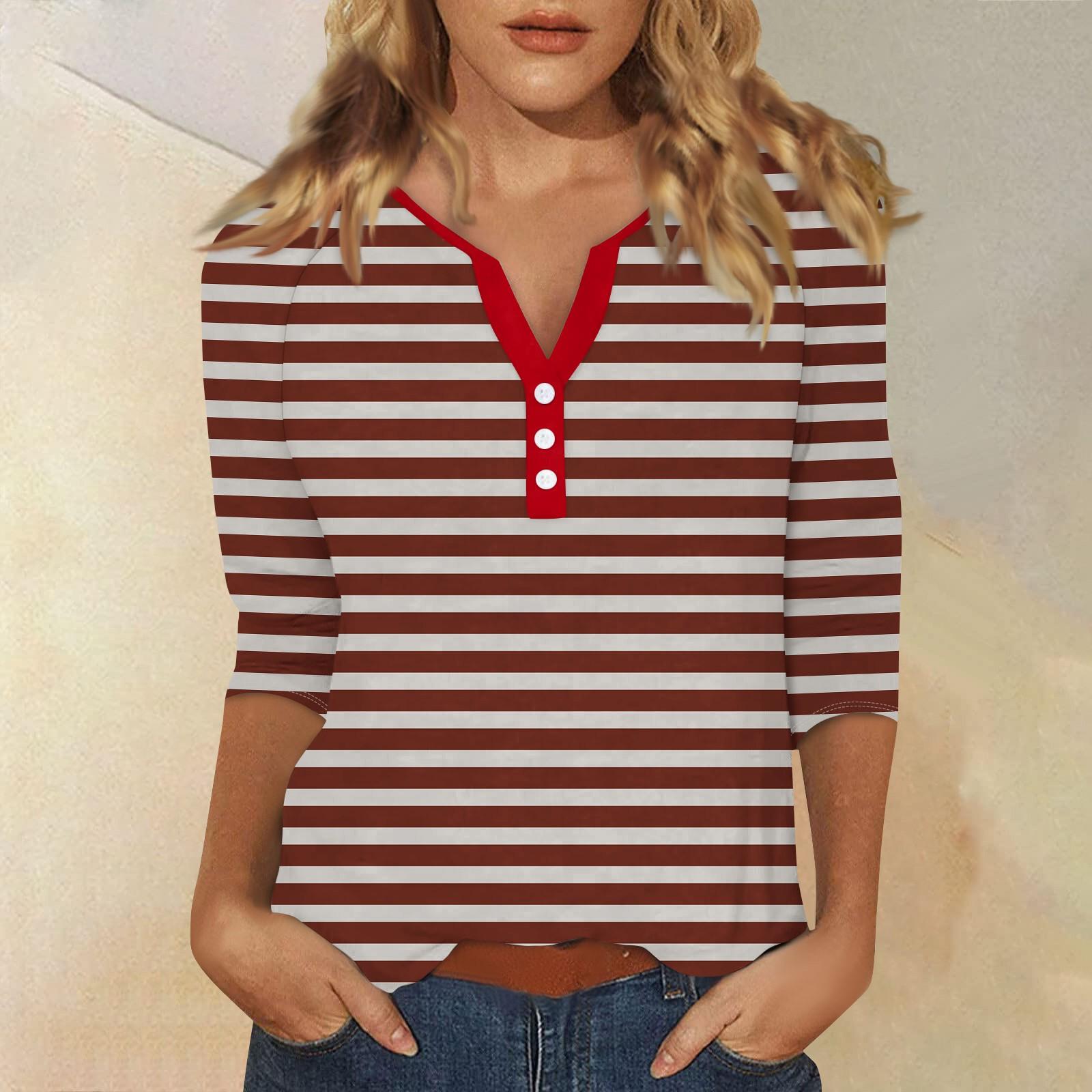 

Жен. Футболка Футболка С принтом Пуговицы Рукав 3/4 Повседневные Выходные Мода Классический Классический V-образный вырез Обычный Верх XL арбуз красный