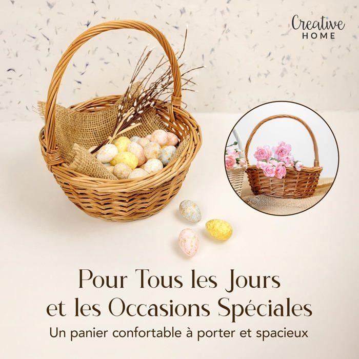 Creative Home Cesta de Pascua Pequeña de Mimbre | 22 x 22 x 26 cm (+-- 2 cm) | Cesta con asa | Tejida a mano | Cesta de frutas