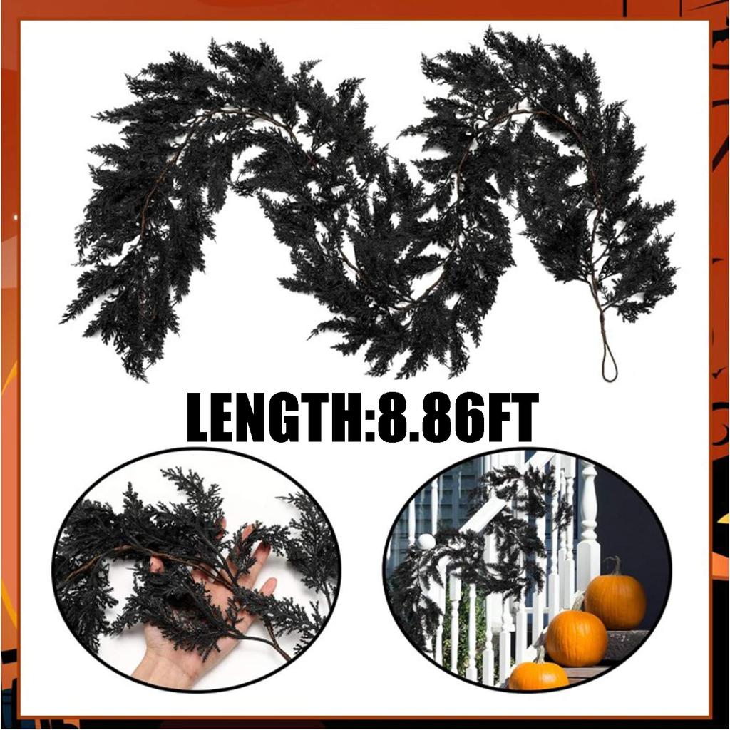 Black Cedar Garland 2.7M Realistic Touch Halloween Fireplace Wall Hanging Table Home Decor Festive Seasonal Accessory