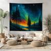 Colorful Forest Night Sky Wall Tapestry – Northern Lights Inspired Pine Tree Landscape for Bedroom or Living Room Vibrant Nature Art Print