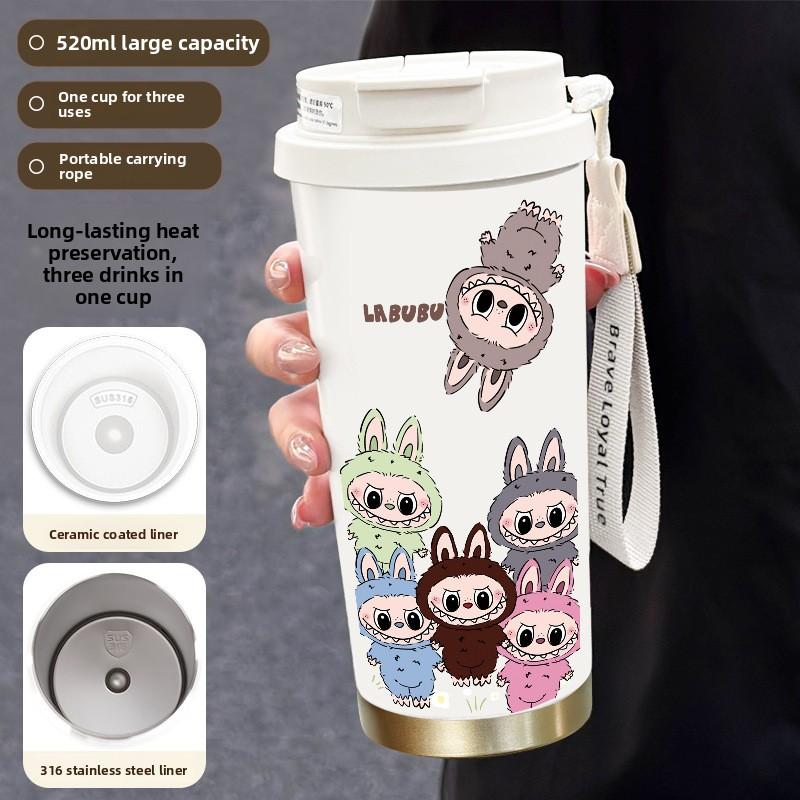 Cute Thermos Cup Large Capacity High Value 316 Stainless Steel Water Cup Portable Rope Coffee Cup