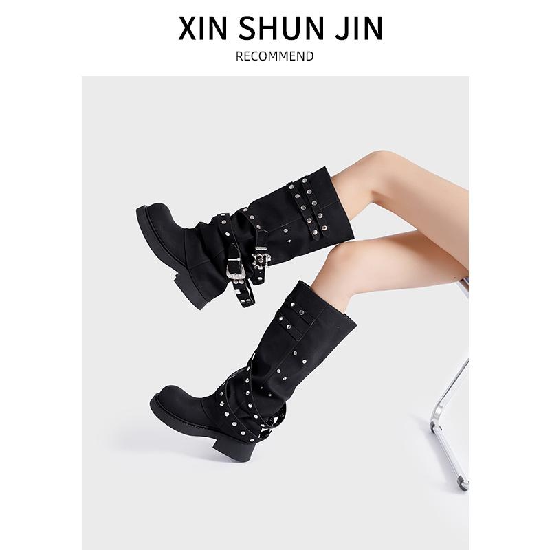 Maillard Trouser Boots 2025 Autumn New Women's Retro Round Head Niche Design Long Boots Rivet Knight Boots