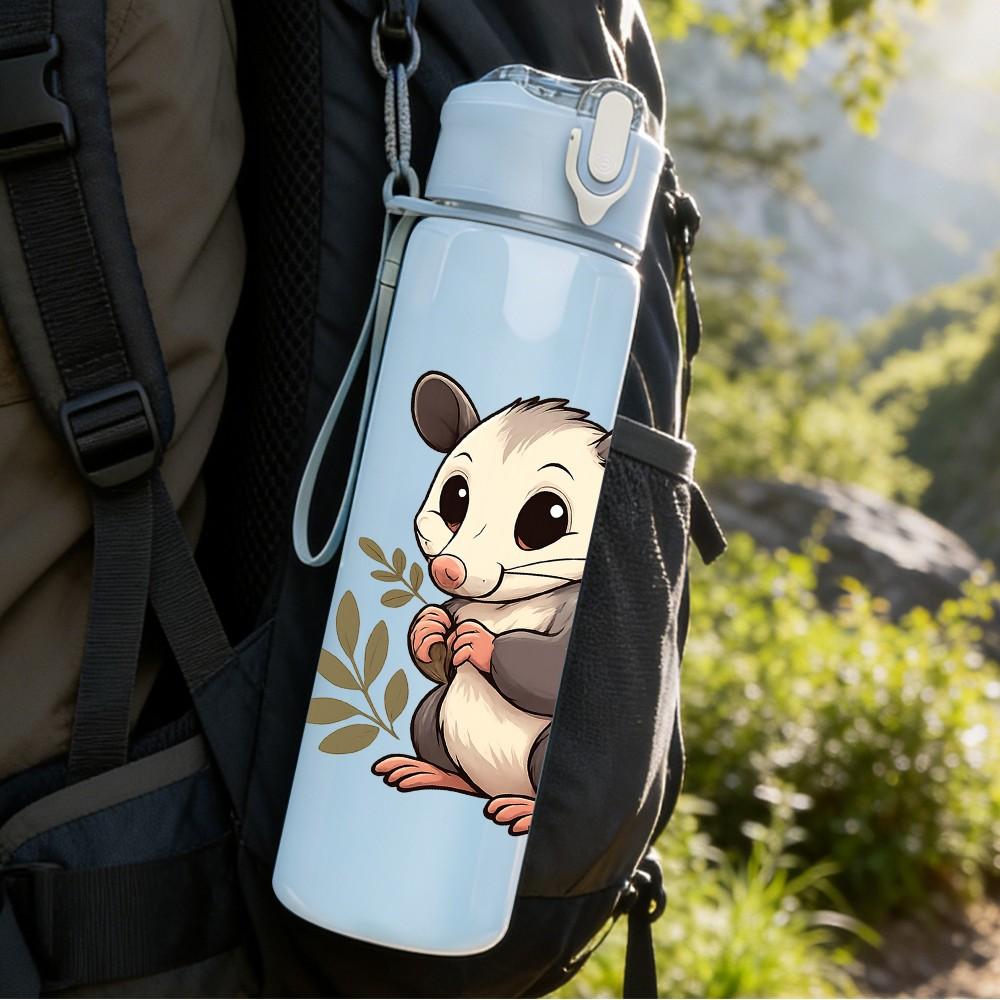 1PC Mouse Floral Illustration 750ml Color Plastic Sports Water Bottle Leakproof Flip Straw Lid Suitable for Sports Office Home Use