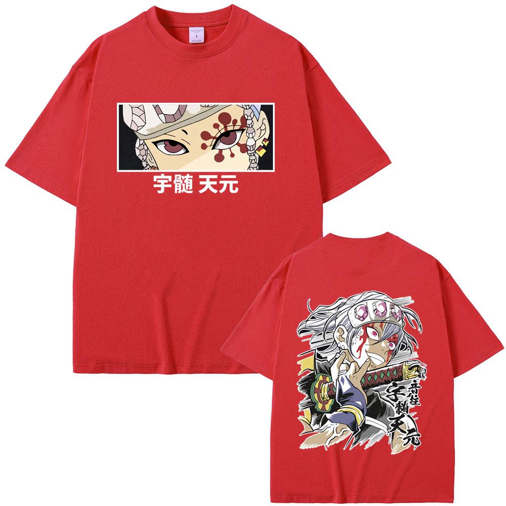 Anime Demon Slayer Uzui Tengen Double Sided Graphic Tshirt Men Women Casual Oversized Crewneck T-shirt Male Vintage Streetwear
