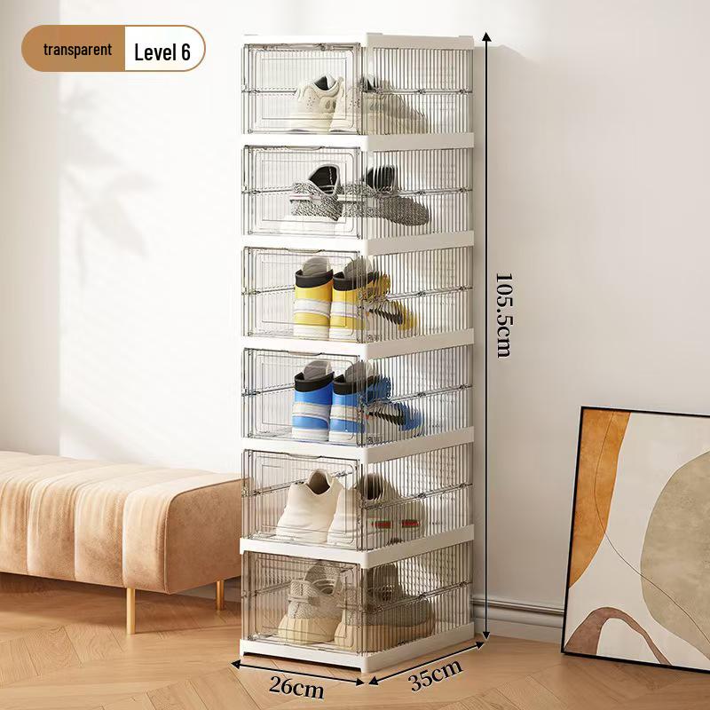 Foldable Transparent Dustproof Multi-Layer Shoe Rack with Side Opening