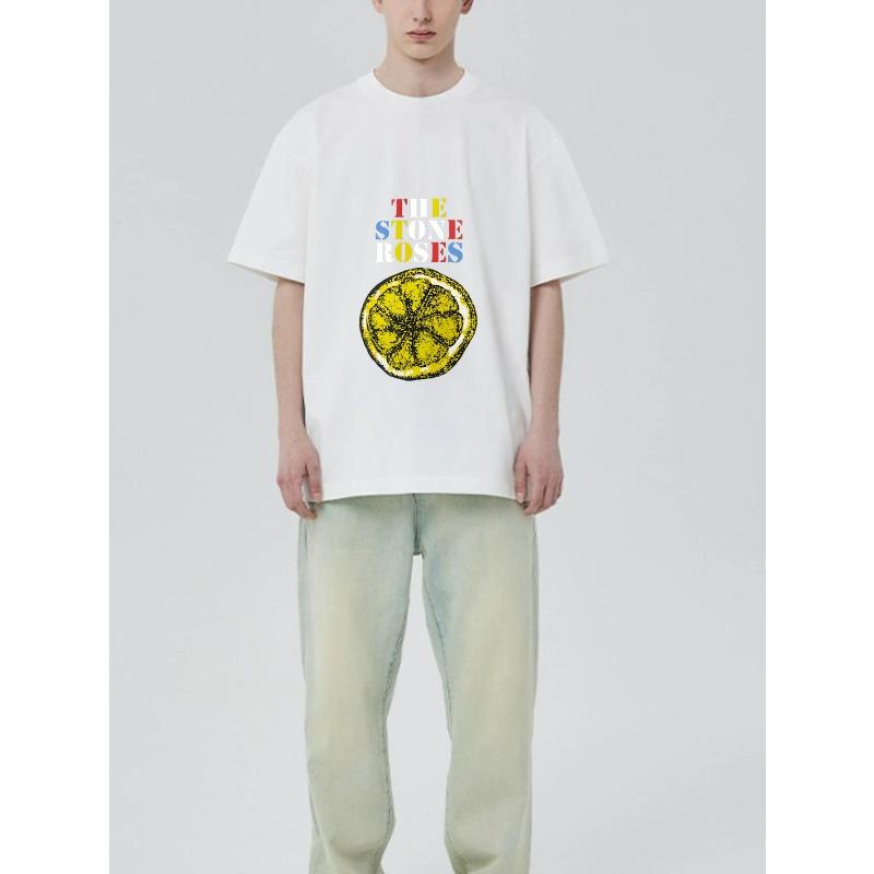 The Stone Roses Black T-Shirt with Lemon Print and Band Name for Casual Wear