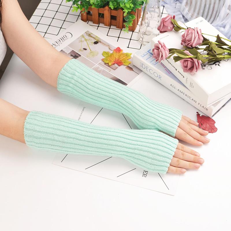 Knitted Long Fingerless Mittens Winter Glove Women Men Arm Warmer Gloves Crochet Half Finger Fashion Stretchy Wrist Arm Sleeves