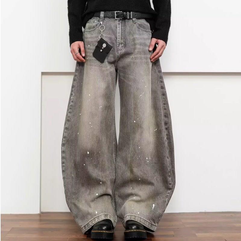 Vintage Washed Wide Leg Denim Pants Women High Waist Straight Cut Loose Fit Winter