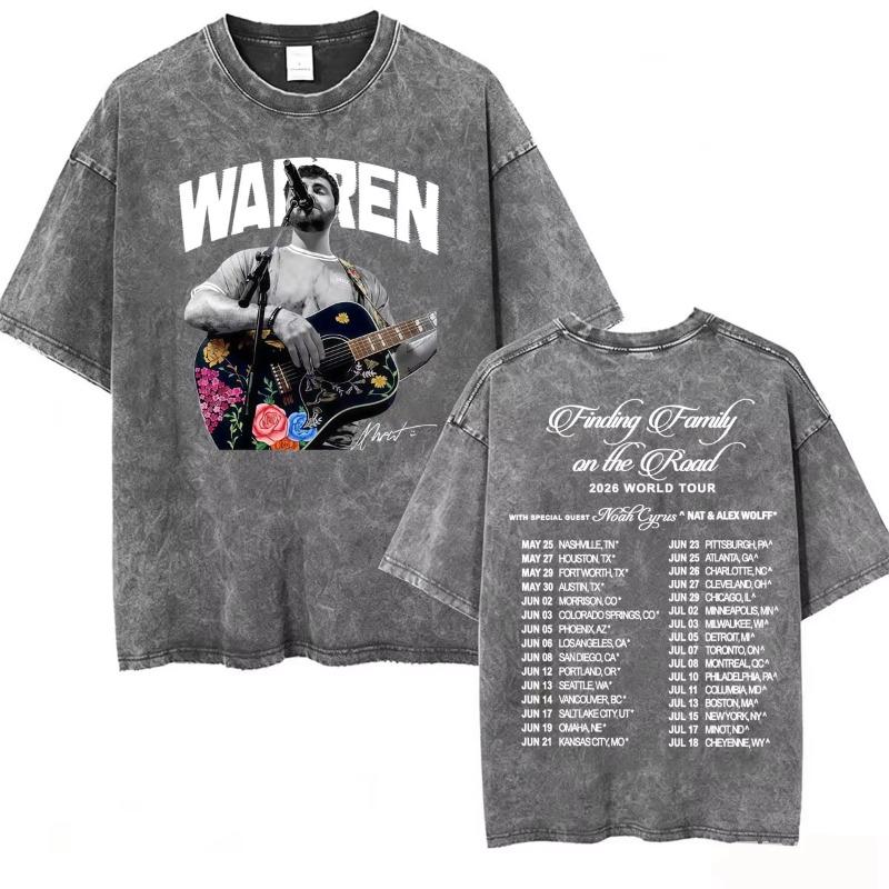 Alex Warren Moon Kunstwerk Musiktour 2026 Vintage Washed T-Shirt Herren Damen Mode Punk Hip Hop T-Shirts Sommer Oberteile Lockeres T-Shirt