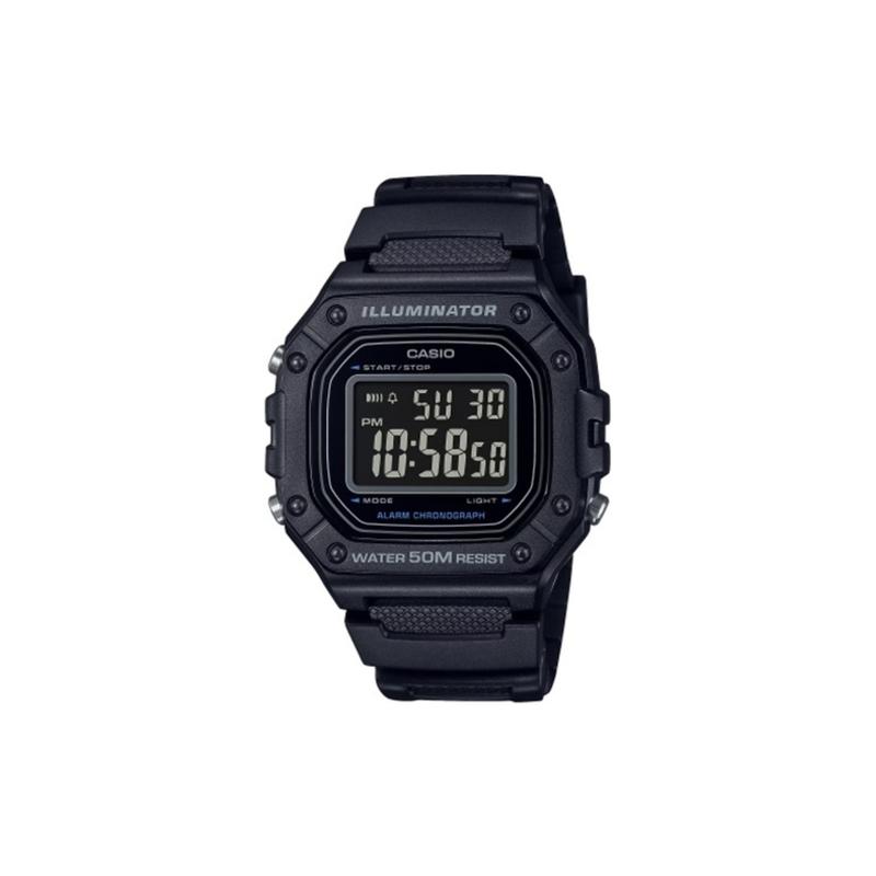 CASIO Customized watch modified series black resin case classic retro small square watch W-218H-1B W-218H-1B-HeiSeBiaoDaiHeiLanSeBiaoJing чёрный